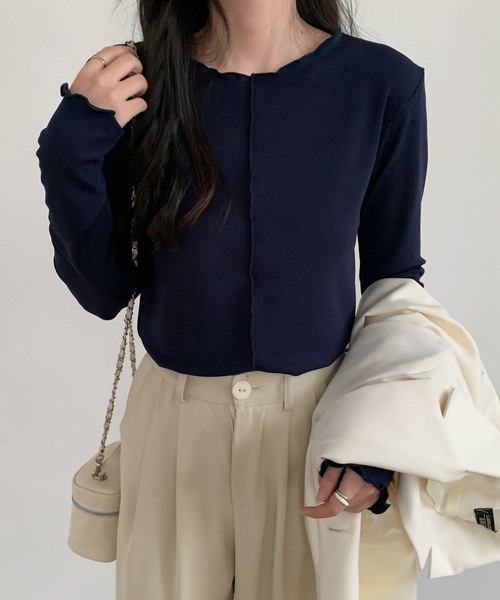 ECLIN(エクラン)の「メロウリブトップス(Tシャツ/カットソー・レディース・ブラック/ネイビー/モカ・M/L)」の18枚目の写真
