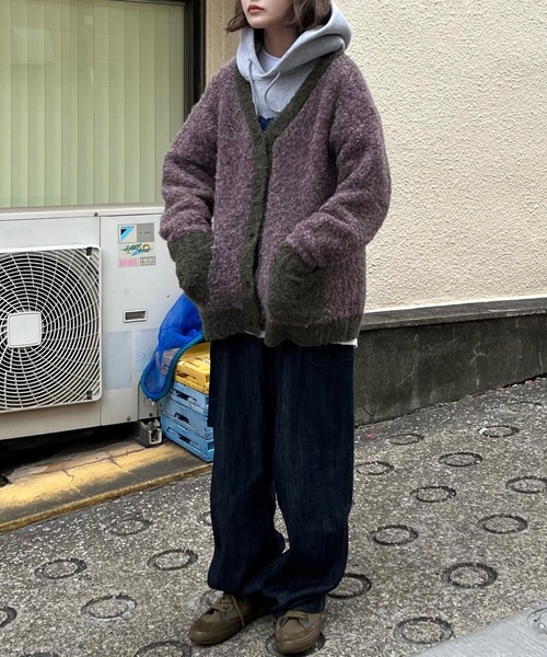 shesame(シーセム)の「カラーブークレニットカーディガン(カーディガン/ボレロ・レディース・カーキ/グレー/オレンジ・MEDIUM/LARGE)」の2枚目の写真