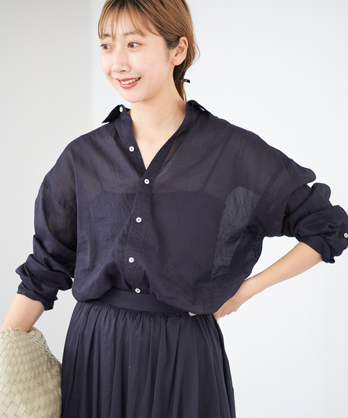 plage（プラージュ）の「RA/CO Sheer シャツ（シャツ/ブラウス・レディース・サックスブルー/ネイビー/ベージュ・FREE）」の3枚目の写真