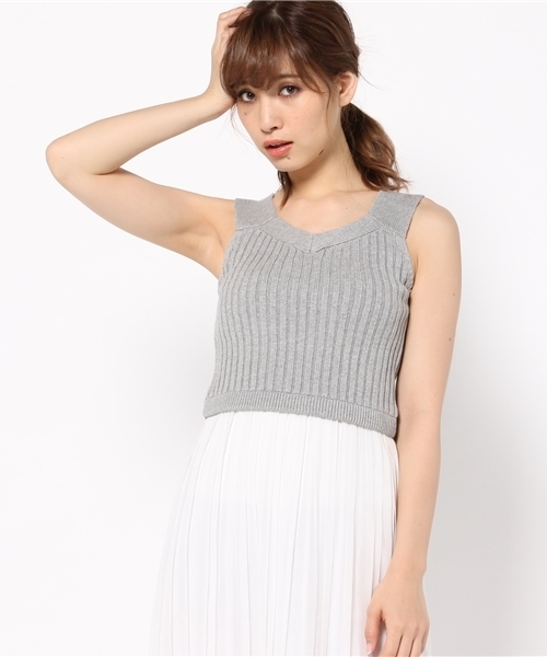 goocy（グーシー）の「リブKnitベスト（ニット/セーター・レディース・ホワイト/グレー/キャメル/サックスブルー・FREE）」の5枚目の写真