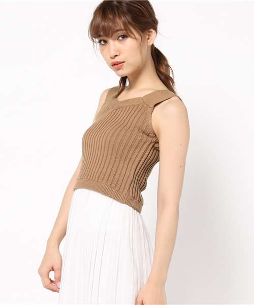 goocy（グーシー）の「リブKnitベスト（ニット/セーター・レディース・ホワイト/グレー/キャメル/サックスブルー・FREE）」の4枚目の写真