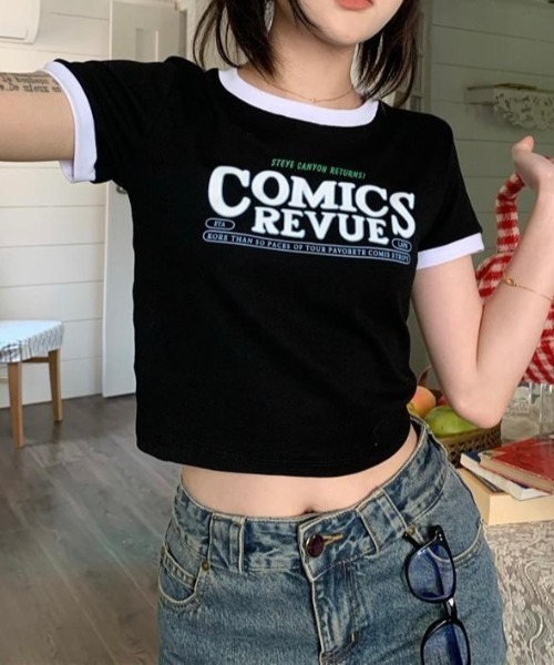 almo（アルモ）の「古着風リンガーミニＴシャツ(BQ)（Tシャツ/カットソー・レディース・ブラウン/ブラック・FREE）」の9枚目の写真