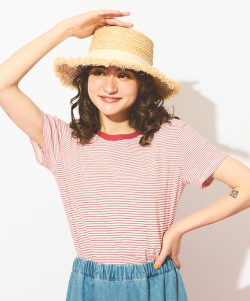 MERLOT(メルロー)の「ストレッチボーダーTシャツ(Tシャツ/カットソー・レディース・ブルー/レッド/ブラック・FREE)」の3枚目の写真