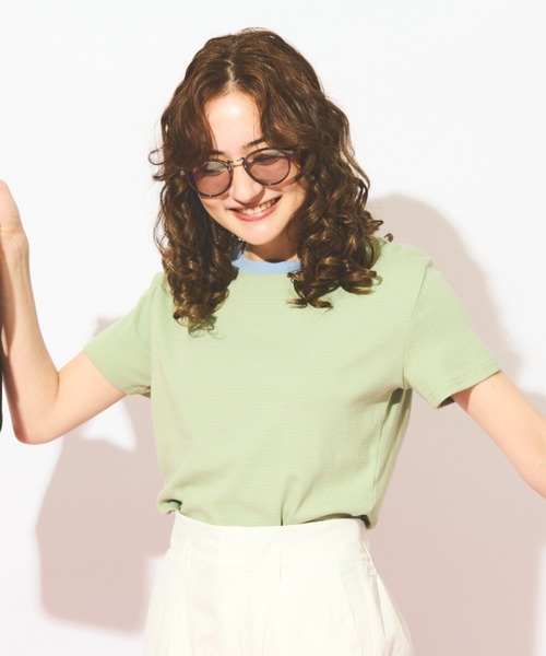 MERLOT(メルロー)の「ストレッチボーダーTシャツ(Tシャツ/カットソー・レディース・ブルー/レッド/ブラック・FREE)」の1枚目の写真