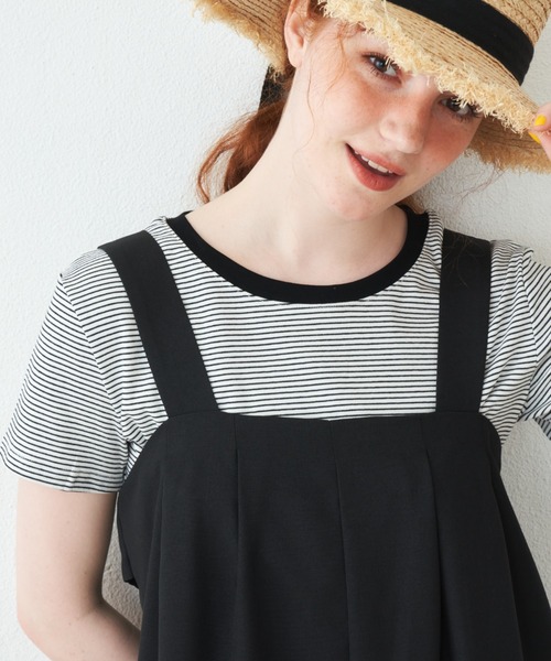 MERLOT(メルロー)の「ストレッチボーダーTシャツ(Tシャツ/カットソー・レディース・ブルー/レッド/ブラック・FREE)」の2枚目の写真