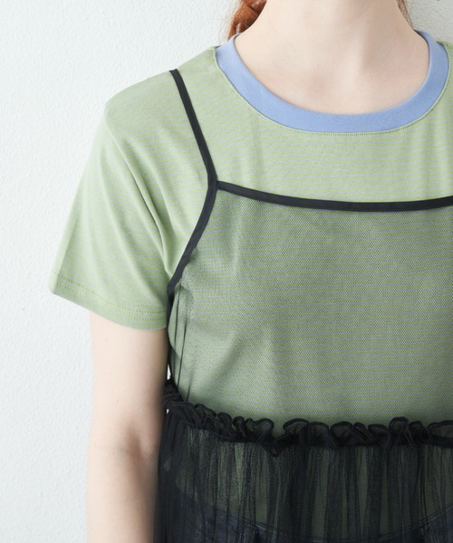 MERLOT(メルロー)の「ストレッチボーダーTシャツ(Tシャツ/カットソー・レディース・ブルー/レッド/ブラック・FREE)」の5枚目の写真