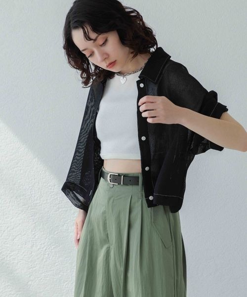 JEANASIS(ジーナシス)の「ウィーブメッシュシアーショートシャツ/906320(シャツ/ブラウス・レディース・ホワイト系その他/ブラック系その他/イエロー系その他/グリーン系その他・FREE)」の3枚目の写真