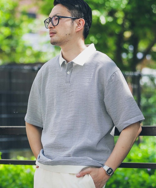 URBAN RESEARCH Sonny Label(アーバンリサーチサニーレーベル)の「『吸水速乾』『接触冷感』クイックドライプルオーバーショートスリーブシャツ(ポロシャツ・メンズ・ネイビー/ミント/ストライプ・MEDIUM/LARGE)」の3枚目の写真