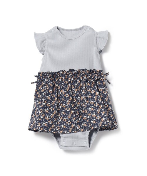 BEAMS mini（ビームスミニ）の「BEAMS mini / フラワー切替 ロンパース (70～80cm)（ロンパース・キッズ・パープル系その他6/オフホワイト/サックスブルー・80/70）」の5枚目の写真