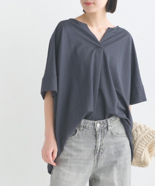 接触冷感キーネック半袖プルオーバー（Tシャツ/カットソー