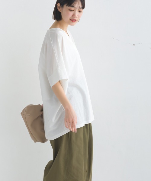 接触冷感キーネック半袖プルオーバー（Tシャツ/カットソー