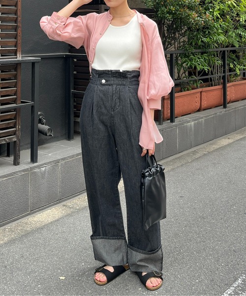 CPCM(シーピーシーエム)の「綿麻折り返しベルトデニムパンツ(デニムパンツ・レディース・ブラック/ブルー・FREE)」の5枚目の写真