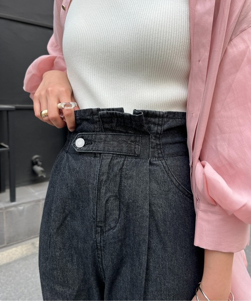 CPCM(シーピーシーエム)の「綿麻折り返しベルトデニムパンツ(デニムパンツ・レディース・ブラック/ブルー・FREE)」の10枚目の写真