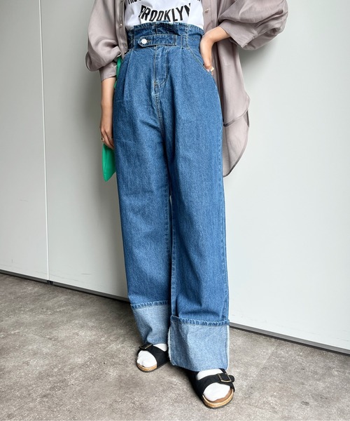 CPCM(シーピーシーエム)の「綿麻折り返しベルトデニムパンツ(デニムパンツ・レディース・ブラック/ブルー・FREE)」の15枚目の写真