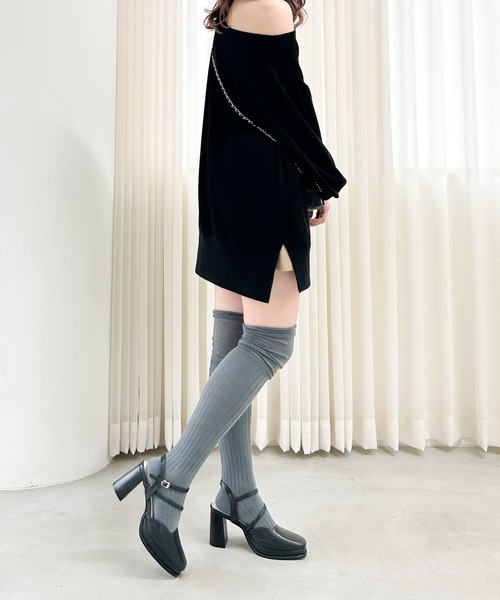【EXCENTRIQUE】リネンケープ シアーキリカエリブSOX 964396（ソックス/靴下）｜Heather