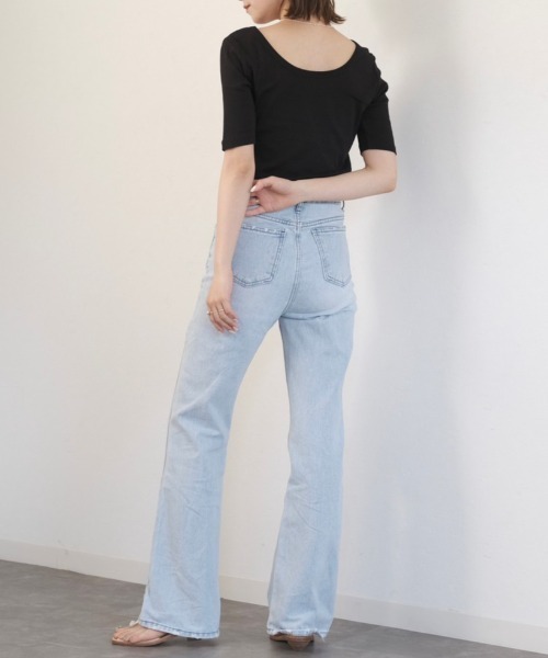 バックオープン プルオーバー 半袖 シンプル 夏 トップス hr9523 セール】2wayUネック五分袖T / U neck half sleeve T プル