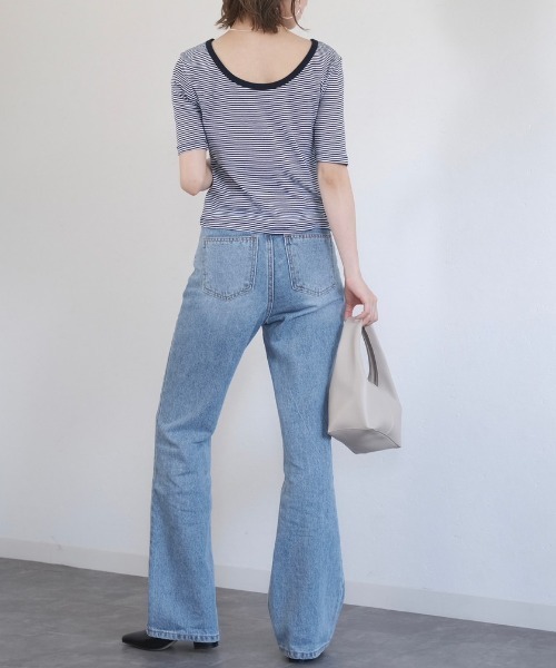 バックオープン プルオーバー 半袖 シンプル 夏 トップス hr9523 セール】2wayUネック五分袖T / U neck half sleeve T プル