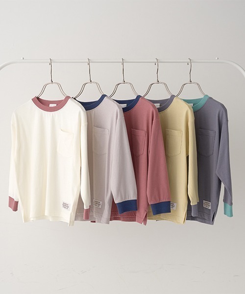b・ROOM(ビールーム)の「【型崩れしないやわらかコットン】バイカラーポケットTシャツ(Tシャツ/カットソー・キッズ・アイボリー/グレイッシュベージュ/レッド/マスタード/チャコール・100cm/110cm/120cm/130cm/140cm/150cm)」の19枚目の写真