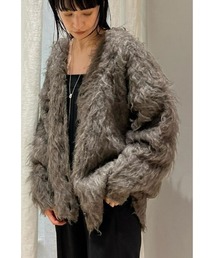 ヘアリーカールニットカーデ