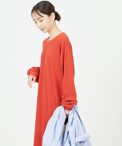 FREAK'S STORE（フリークスストア）の「限定展開　セルフカット リブクルーネック Ｔシャツワンピース（ワンピース・レディース・グリーン/ブラック/ブルー/ナチュラル/グレー/イエロー/オレンジ・ﾌﾘ-）」の7枚目の写真