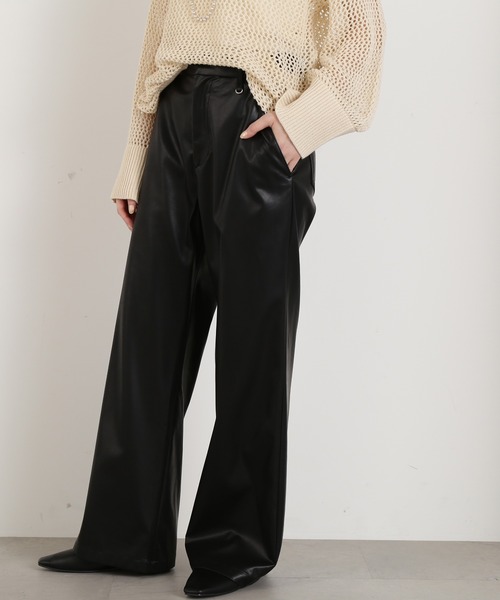 N.(N. Natural Beauty Basic)(エヌエヌナチュラルビューティーベーシック)の「【S Size Line】◆フェイクレザーワイドパンツ(その他パンツ・レディース・ブラック・SMALL/MEDIUM)」の1枚目の写真