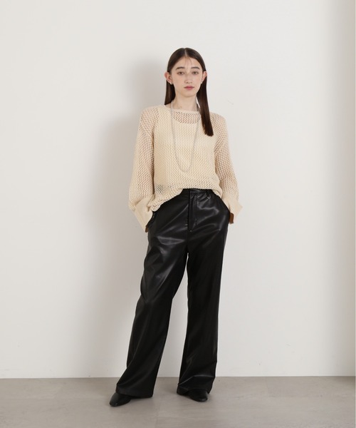 N.(N. Natural Beauty Basic)(エヌエヌナチュラルビューティーベーシック)の「【S Size Line】◆フェイクレザーワイドパンツ(その他パンツ・レディース・ブラック・SMALL/MEDIUM)」の4枚目の写真