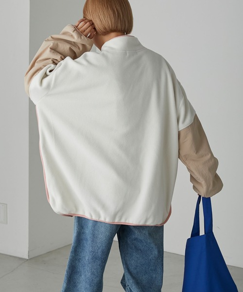 forksy.】ナイロン切り替えフリースラインパイピングプルオーバー