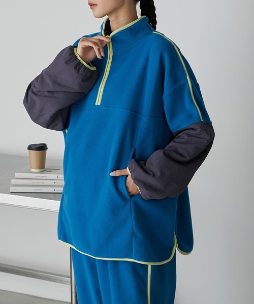 forksy.（フォルクシー）の「【forksy.】ナイロン切り替えフリースラインパイピングプルオーバー（スウェット・レディース・ブルー/アイボリー/チャコール・FREE）」の5枚目の写真