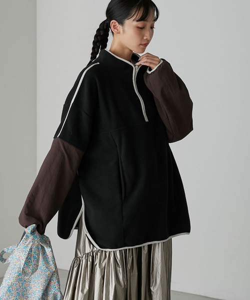 forksy.（フォルクシー）の「【forksy.】ナイロン切り替えフリースラインパイピングプルオーバー（スウェット・レディース・ブルー/アイボリー/チャコール・FREE）」の7枚目の写真