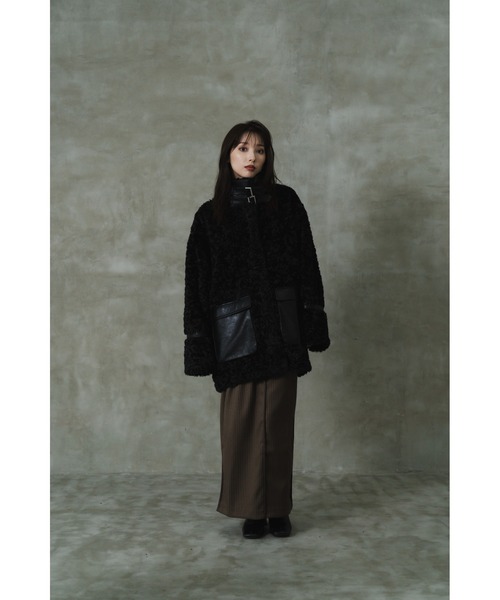 LEANN MOMENT(リーンモーメント)の「Block line straight skirt(スカート・レディース・ブラック/ブラウン・SMALL/MEDIUM)」の3枚目の写真