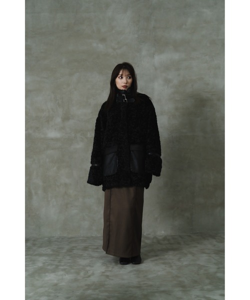 LEANN MOMENT(リーンモーメント)の「Block line straight skirt(スカート・レディース・ブラック/ブラウン・SMALL/MEDIUM)」の4枚目の写真