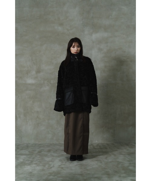 LEANN MOMENT(リーンモーメント)の「Block line straight skirt(スカート・レディース・ブラック/ブラウン・SMALL/MEDIUM)」の5枚目の写真