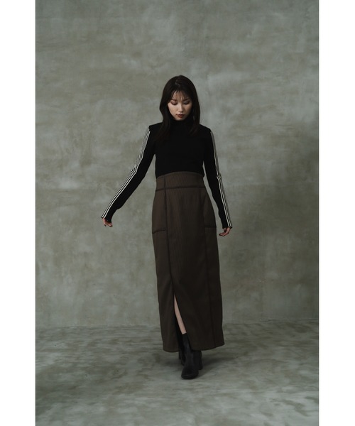 LEANN MOMENT(リーンモーメント)の「Block line straight skirt(スカート・レディース・ブラック/ブラウン・SMALL/MEDIUM)」の6枚目の写真