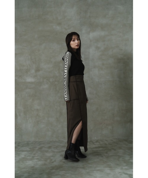 LEANN MOMENT(リーンモーメント)の「Block line straight skirt(スカート・レディース・ブラック/ブラウン・SMALL/MEDIUM)」の7枚目の写真