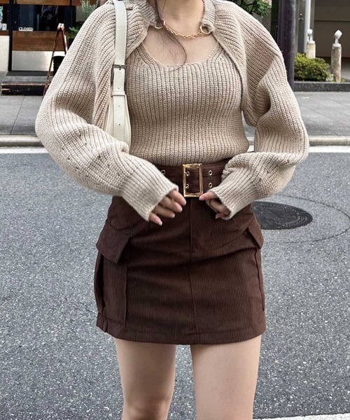 SPIGA（スピーガ）の「二つ穴ﾍﾞﾙﾄ付ｺｰﾃﾞｭﾛｲﾐﾆｽｶｰﾄ（スカート・レディース・ホワイト/キャメル/ブラック/ブラウン・MEDIUM/SMALL）」の7枚目の写真