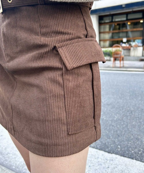 SPIGA（スピーガ）の「二つ穴ﾍﾞﾙﾄ付ｺｰﾃﾞｭﾛｲﾐﾆｽｶｰﾄ（スカート・レディース・ホワイト/キャメル/ブラック/ブラウン・MEDIUM/SMALL）」の11枚目の写真