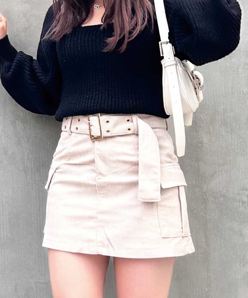 SPIGA（スピーガ）の「二つ穴ﾍﾞﾙﾄ付ｺｰﾃﾞｭﾛｲﾐﾆｽｶｰﾄ（スカート・レディース・ホワイト/キャメル/ブラック/ブラウン・MEDIUM/SMALL）」の14枚目の写真