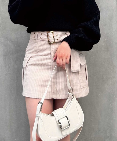 SPIGA（スピーガ）の「二つ穴ﾍﾞﾙﾄ付ｺｰﾃﾞｭﾛｲﾐﾆｽｶｰﾄ（スカート・レディース・ホワイト/キャメル/ブラック/ブラウン・MEDIUM/SMALL）」の15枚目の写真