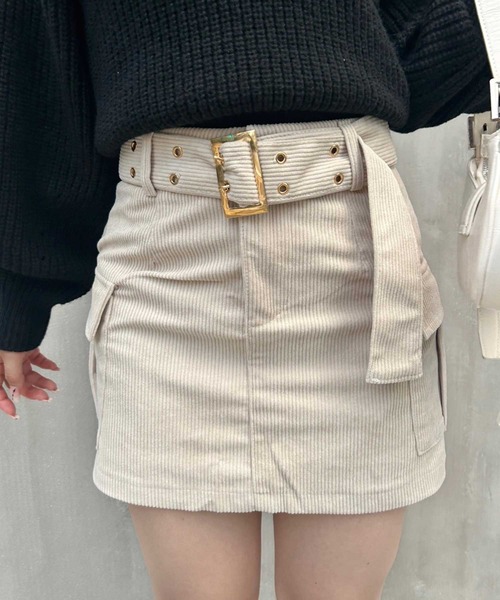 SPIGA（スピーガ）の「二つ穴ﾍﾞﾙﾄ付ｺｰﾃﾞｭﾛｲﾐﾆｽｶｰﾄ（スカート・レディース・ホワイト/キャメル/ブラック/ブラウン・MEDIUM/SMALL）」の20枚目の写真