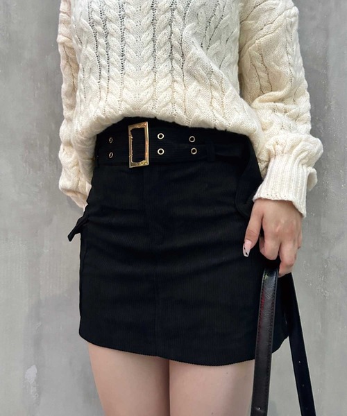 SPIGA（スピーガ）の「二つ穴ﾍﾞﾙﾄ付ｺｰﾃﾞｭﾛｲﾐﾆｽｶｰﾄ（スカート・レディース・ホワイト/キャメル/ブラック/ブラウン・MEDIUM/SMALL）」の21枚目の写真