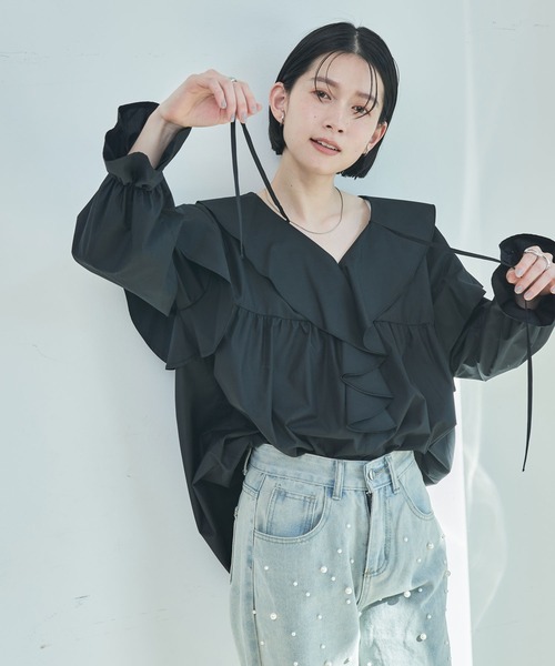 Shelly island（シェリーアイランド）の「ビッグフリルブラウス（シャツ/ブラウス・レディース・ホワイト/ブラック・FREE）」の10枚目の写真