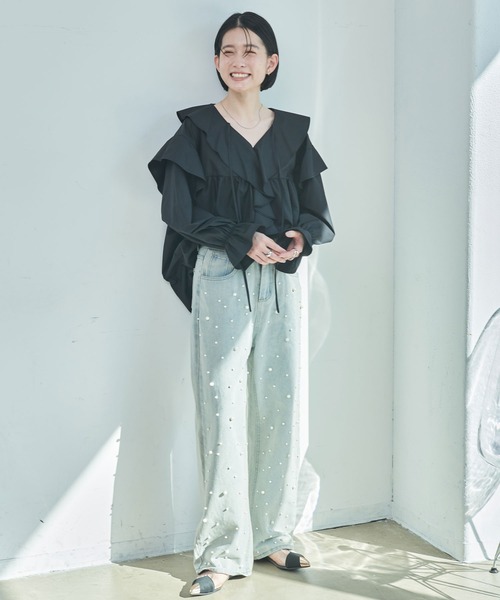 Shelly island（シェリーアイランド）の「ビッグフリルブラウス（シャツ/ブラウス・レディース・ホワイト/ブラック・FREE）」の15枚目の写真