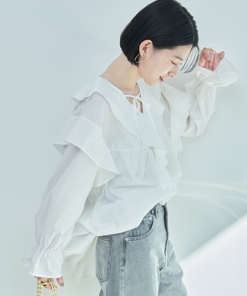 Shelly island（シェリーアイランド）の「ビッグフリルブラウス（シャツ/ブラウス・レディース・ホワイト/ブラック・FREE）」の5枚目の写真