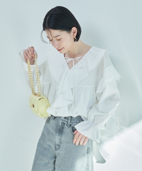 Shelly island（シェリーアイランド）の「ビッグフリルブラウス（シャツ/ブラウス・レディース・ホワイト/ブラック・FREE）」の4枚目の写真