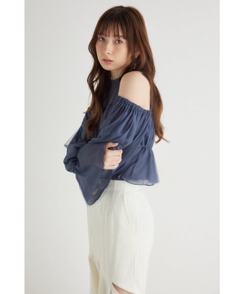 rienda（リエンダ）の「ペプラムチュールコンビニットトップス（ニット/セーター・レディース・ライトグレー/ブラック/アイボリー/ブルー・FREE）」の4枚目の写真