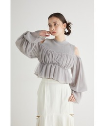 ペプラムチュールコンビニットトップス