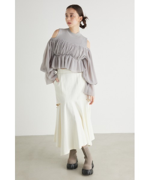 rienda（リエンダ）の「ペプラムチュールコンビニットトップス（ニット/セーター・レディース・ライトグレー/ブラック/アイボリー/ブルー・FREE）」の16枚目の写真