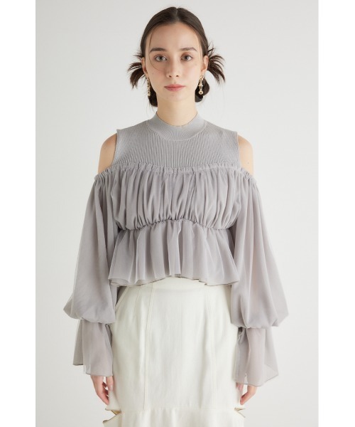 rienda（リエンダ）の「ペプラムチュールコンビニットトップス（ニット/セーター・レディース・ライトグレー/ブラック/アイボリー/ブルー・FREE）」の17枚目の写真