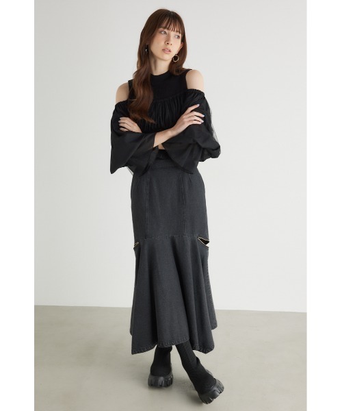 rienda（リエンダ）の「ペプラムチュールコンビニットトップス（ニット/セーター・レディース・ライトグレー/ブラック/アイボリー/ブルー・FREE）」の19枚目の写真