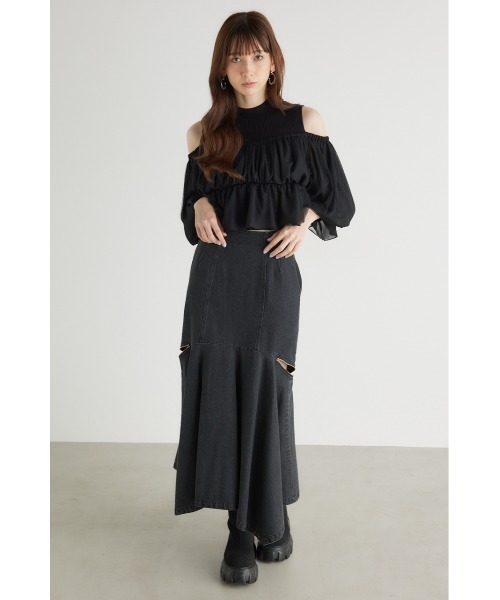 シェリエ　ウィンドウチュールコンビニット セール】ショルダーチュールコンビニットトップス 夏服 サマー